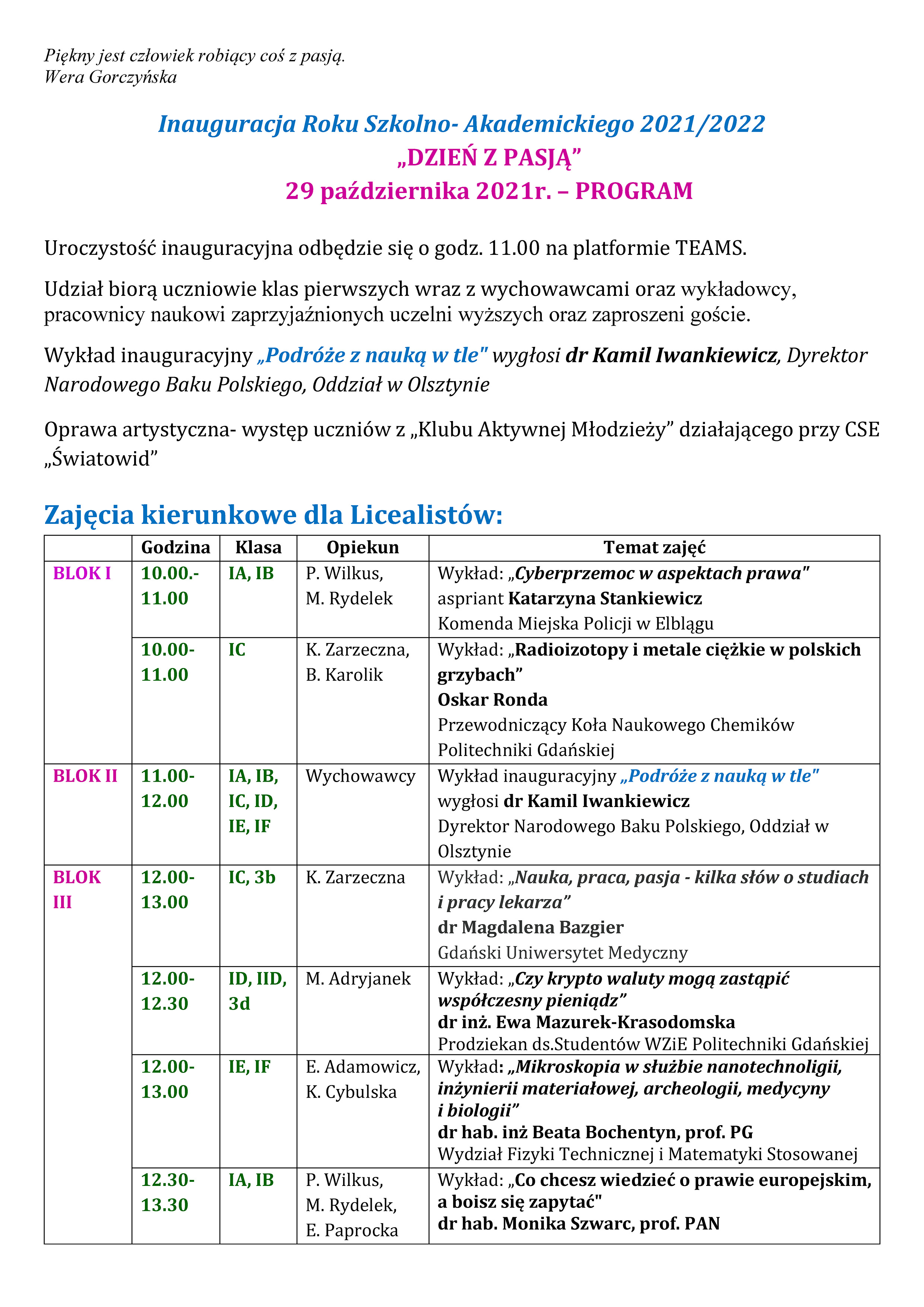 dzien z pasja 2021 program