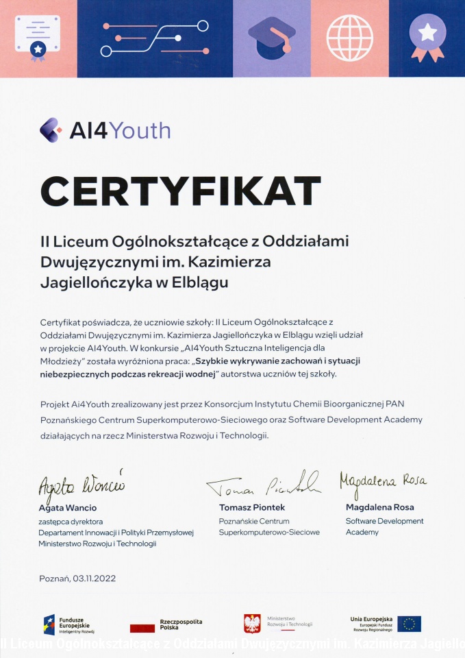 20221103 AI4Youth Certyfikat Szkola